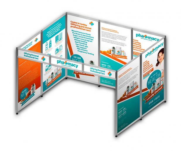 Systemstand mit Stoffdrucken Systemstand mit Stoffdrucken